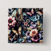 Antike Frühlingsblumen und Schmetterlinge Button (Vorderseite)
