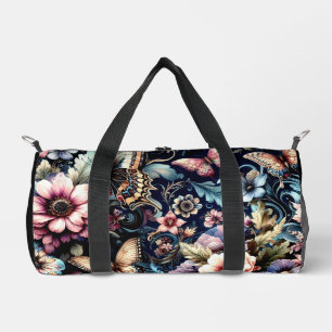 Antike Frühlingsblumen und Schmetterlinge Duffle Bag