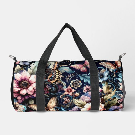 Antike Frühlingsblumen und Schmetterlinge Duffle Bag (Vorderseite)