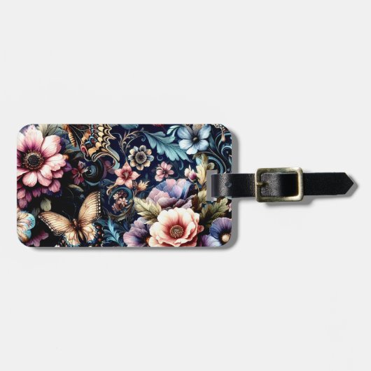 Antike Frühlingsblumen und Schmetterlinge Gepäckanhänger (Vorderseite horizontal)