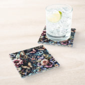 Antike Frühlingsblumen und Schmetterlinge Glasuntersetzer (Schrägansicht)