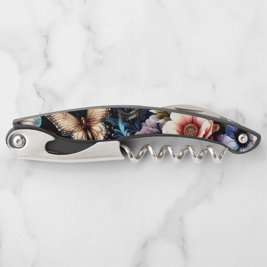 Antike Frühlingsblumen und Schmetterlinge Kellnermesser (Vorderseite)