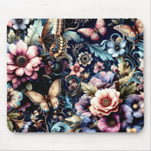 Antike Frühlingsblumen und Schmetterlinge Mousepad