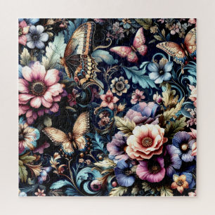 Antike Frühlingsblumen und Schmetterlinge Puzzle