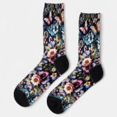 Antike Frühlingsblumen und Schmetterlinge Socken (Linkes Detail)