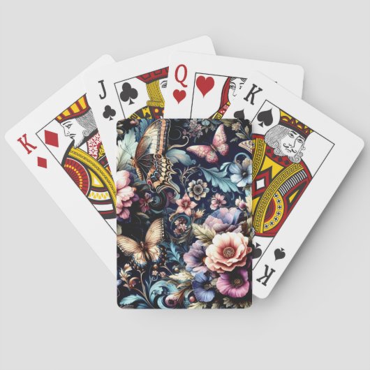 Antike Frühlingsblumen und Schmetterlinge Spielkarten (Rückseite)