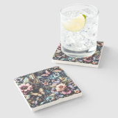 Antike Frühlingsblumen und Schmetterlinge Steinuntersetzer (Seitenansicht)