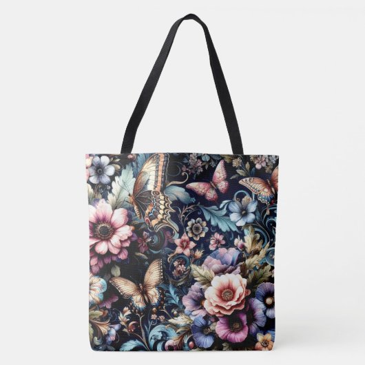 Antike Frühlingsblumen und Schmetterlinge Tasche (Vorderseite)