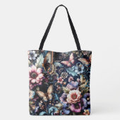 Antike Frühlingsblumen und Schmetterlinge Tasche (Rückseite)