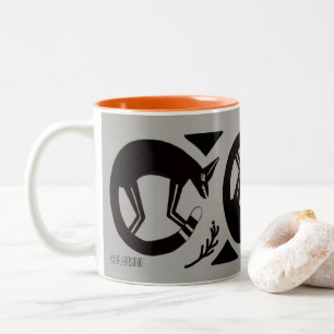 Antike Füchse und Blume auf grauer/orangefarbener  Zweifarbige Tasse