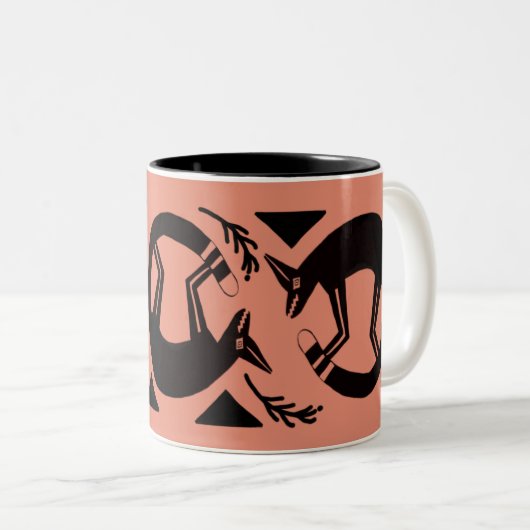 Antike Füchse und Blume auf orangefarbener Tasse (VorderseiteRechts)