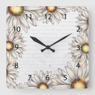 Antike Gänseblümchen & Schrift Quadratische Wanduhr