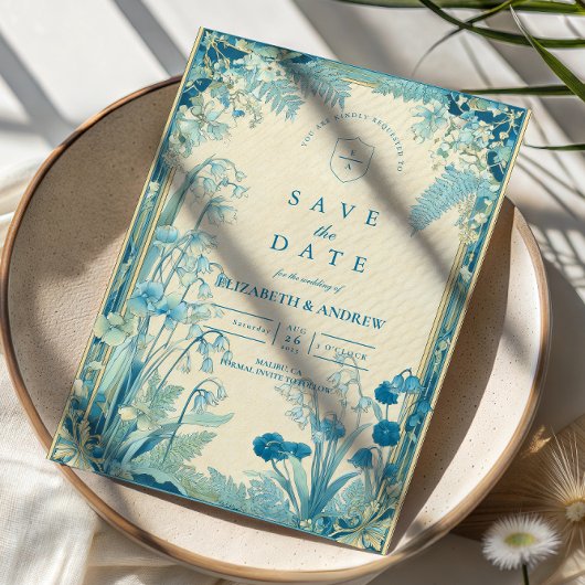 Antike Garten Hochzeit Blaue Blumen Save The Date