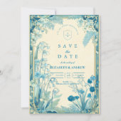 Antike Garten Hochzeit Blaue Blumen Save The Date (Vorderseite)