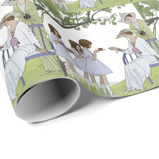 Antike Garten-Teeparty Geschenkpapier (Rolleneckpunkt)