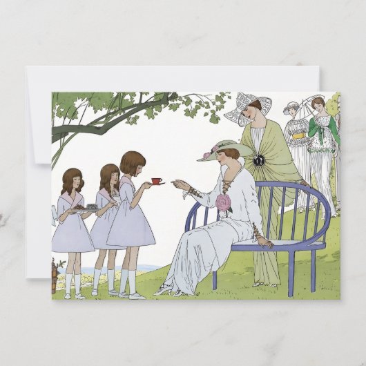 Antike Garten-Teeparty Mitteilungskarte (Vorderseite)