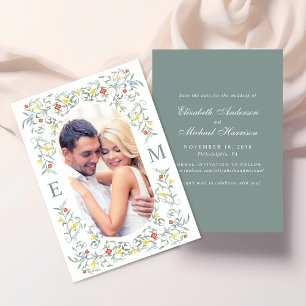 Antike Garten-Wasserfarben-Foto-Hochzeit Save The Date