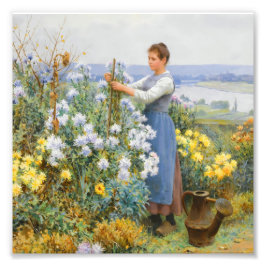 Antike Gartendame und Wildblumen im Vintage-Stil Fotodruck
