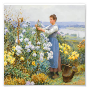 Antike Gartendame und Wildblumen im Vintage-Stil Fotodruck