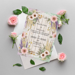 Antike Gartene Rustikale Blumen-Hochzeit  Einladung