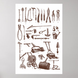 Antike Gartengeräte Gartenzubehör Geschäft Poster