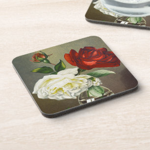 Antike Gartenrosen in einer Glasvase Getränkeuntersetzer