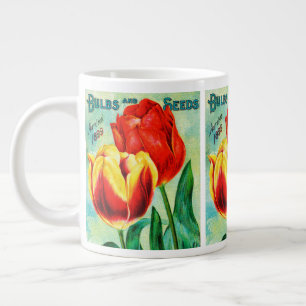 Antike Gartenwerbung, gelbe rote Tulpen Jumbo-Tasse