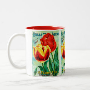 Antike Gartenwerbung, gelbe rote Tulpen Zweifarbige Tasse