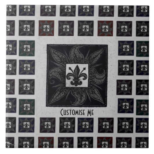 Antike geflieste Fleur de Lis (Schwarz) Fliese (Vorderseite)