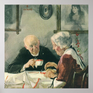 Antike Geistlichkeit, Kaffee oder Tee mit einem Pr Poster