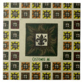 Antike gekachelte Fleur de Lis (Grün) Fliese (Vorderseite)
