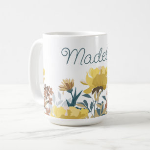 Antike gelbe Blumenrand-Kaffeetasse oder Teetasse