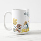 Antike gelbe Blumenrand-Kaffeetasse oder Teetasse (Links)