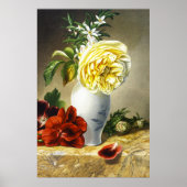 Antike gelbe Rose rote Stiefmütterchen Blumenvase Poster (Vorne)