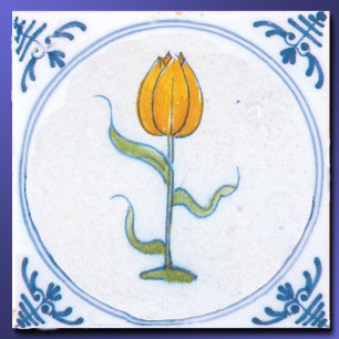 Antike gelbe Tulpe Blau Weiß Delft Fliese