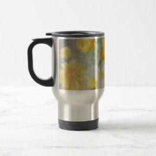 Antike gelbe und graue Floral-Aquarellmalerei Reisebecher
