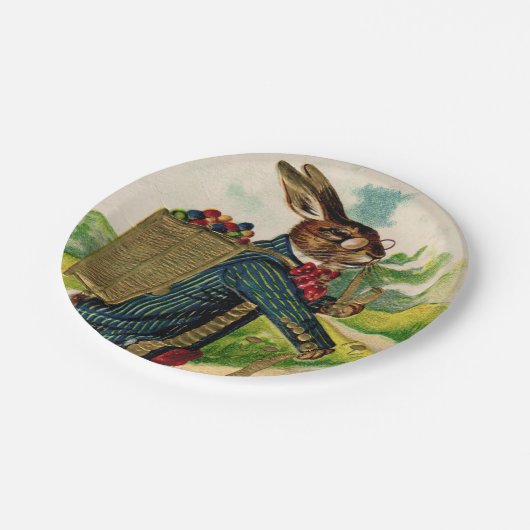 Antike gelehrte Ostern-Kaninchen-Picknick-Platte Pappteller (Schrägansicht)