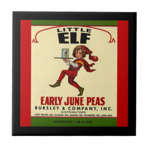 Antike Gemüse-Dose Little Elf June Erbsen Etikett Fliese