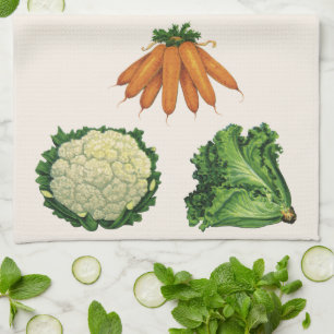 Antike Gemüse; Karotten, Blumenkohl, Salat Geschirrtuch