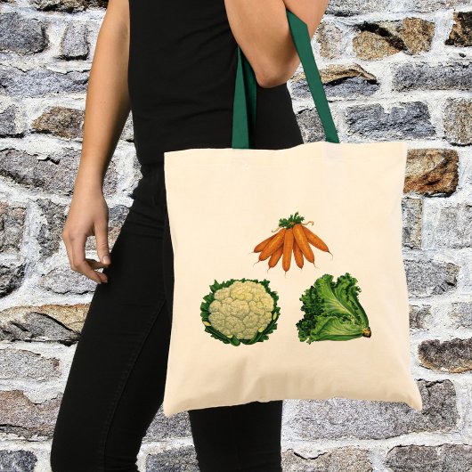 Antike Gemüse; Karotten, Blumenkohl, Salat Tragetasche