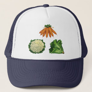 Antike Gemüse; Karotten, Blumenkohl, Salat Truckerkappe