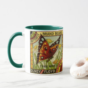 Antike Gemüsetiketten-Kunst, Butterfly-Marke Bohne Tasse