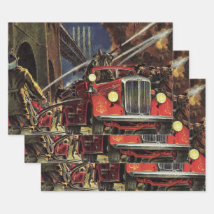 Antike Geschäftshäuser, Feuerwehrleute Feuerwehr F Geschenkpapier Set