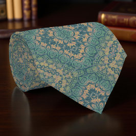 Antike gestörte Damaske Boho Aquamarin und beige Krawatte