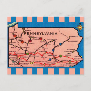 Antike gestreifte Pennsylvania-Karte  Postkarte