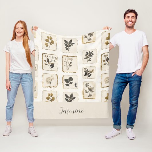 Antike getrocknete gepresste Wildblumen Name Monog Fleecedecke (Beispiel)