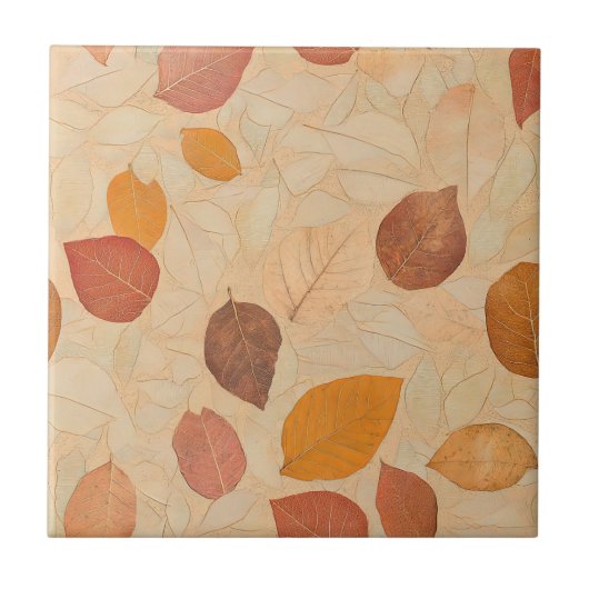 Antike getrocknete Herbstblätter Gold Orange Rot B Fliese (Vorderseite)
