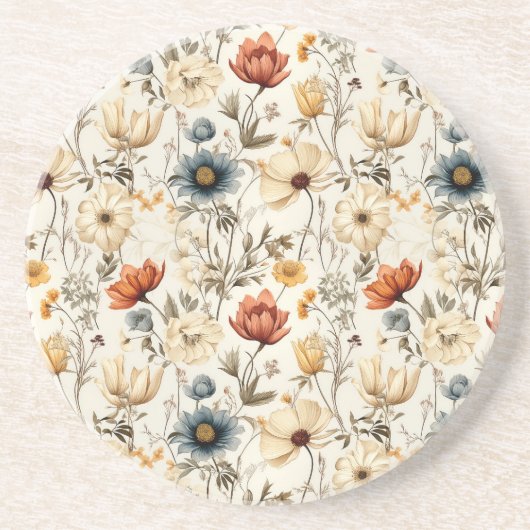 Antike getrocknete Wildblume Navy Terrakotta Getränkeuntersetzer (Vorne)