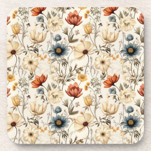 Antike getrocknete Wildblume Navy Terrakotta Getränkeuntersetzer (Vorderseite)
