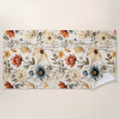 Antike getrocknete Wildblume Navy Terrakotta Strandtuch (Vorderseite)